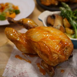 Roast Chicken with Smoked Chilli Honey Glaze, Vegetables Medley Roast Chicken with Smoked Chilli Honey Glaze, Vegetables Medley